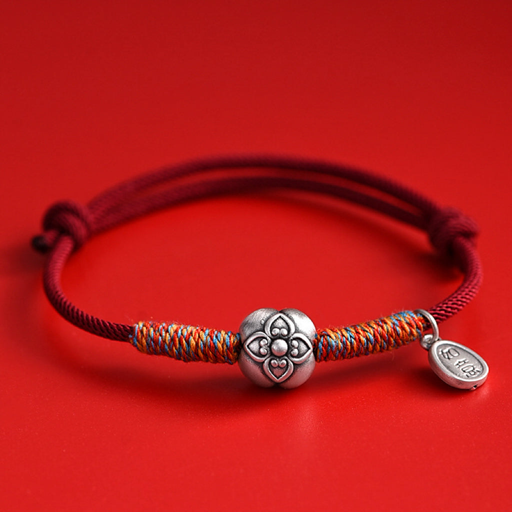 Silver Persimmon & Ruyi Charm Red String Bracelet