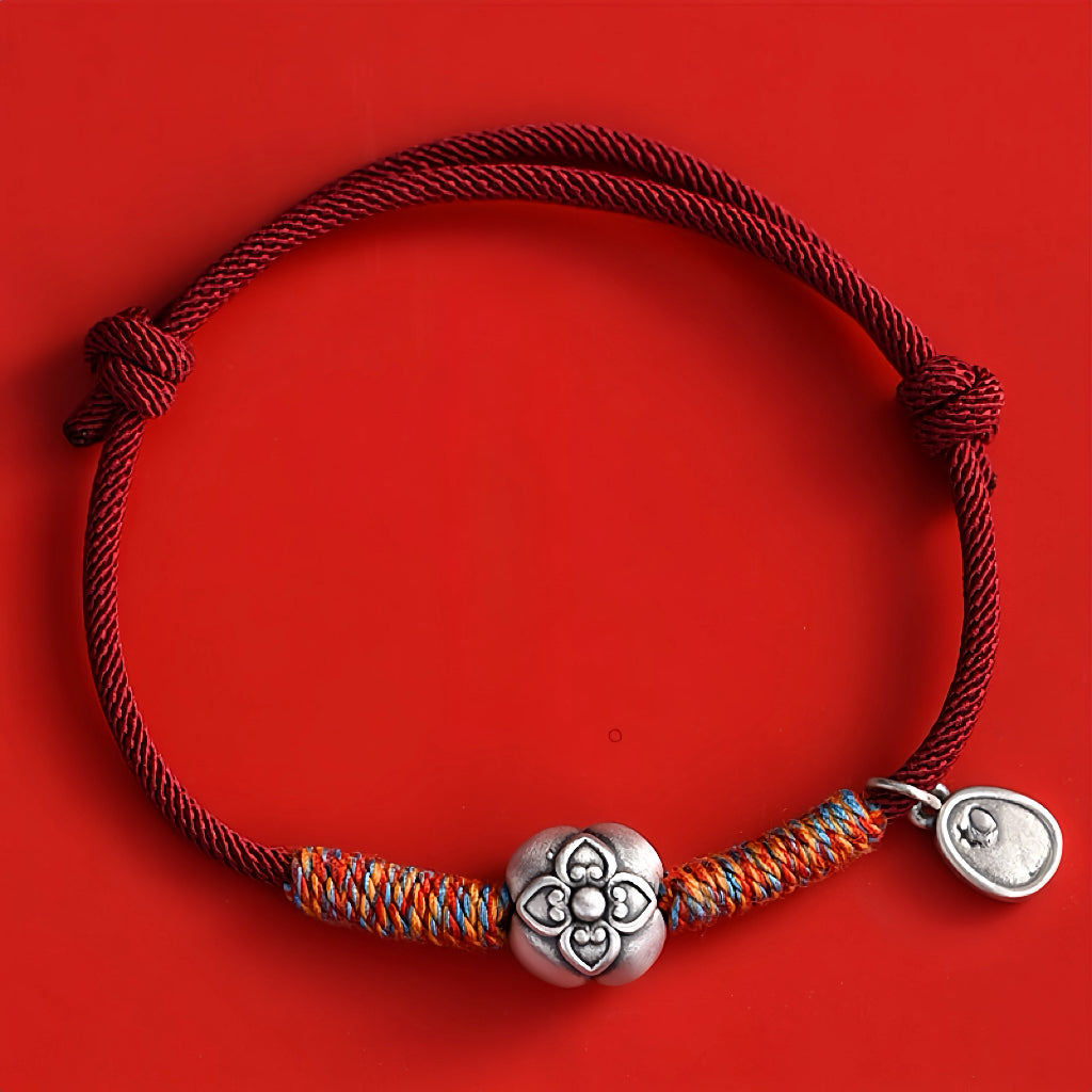 Silver Persimmon & Ruyi Charm Red String Bracelet