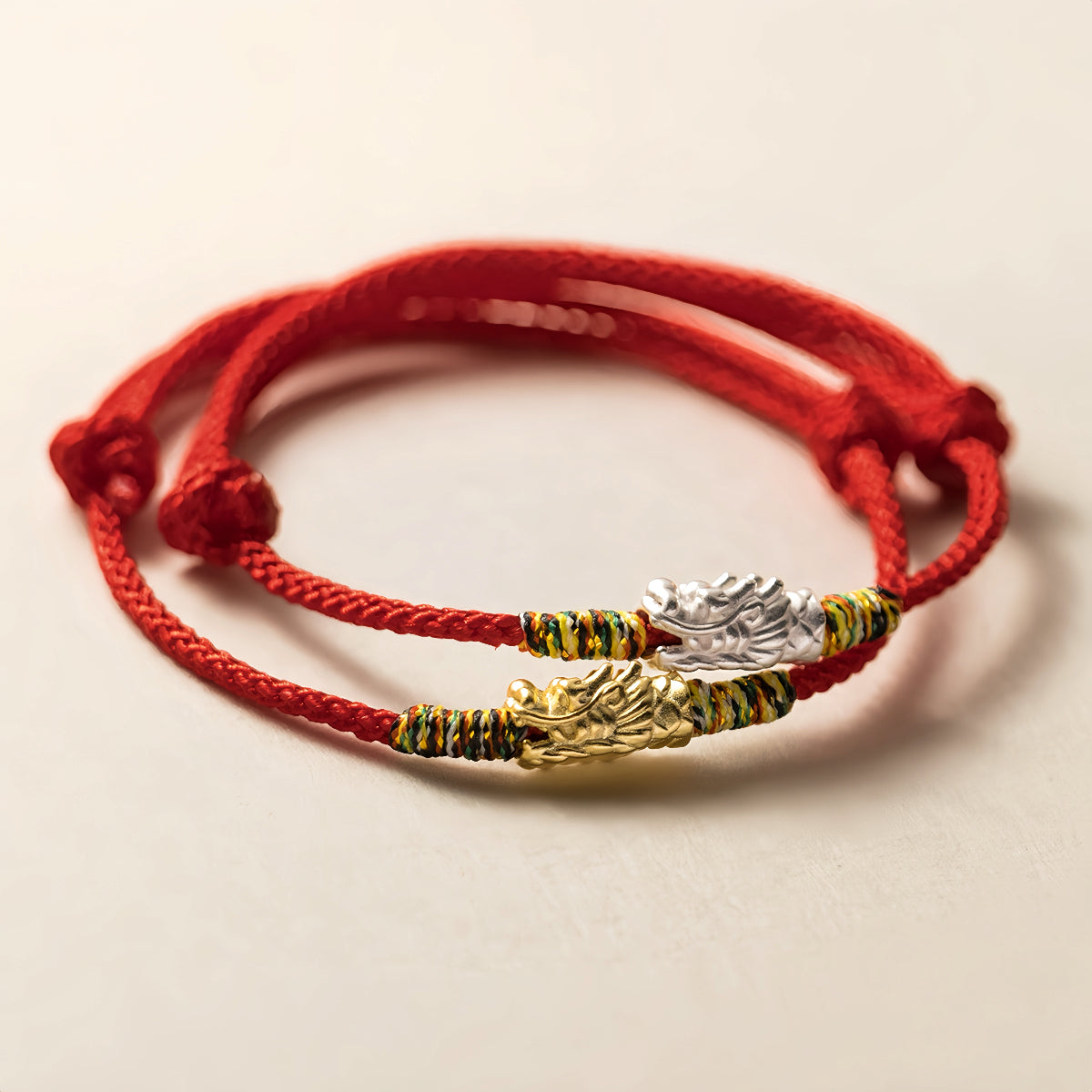 Bracelet à cordes rouges dragon argent dragon argent argent