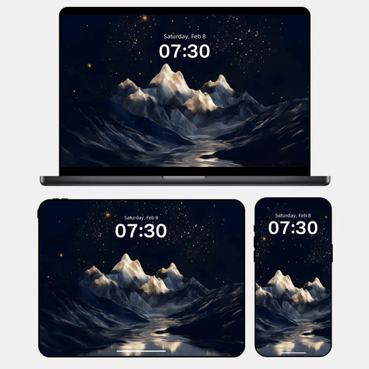 Golden Peaks & Lake Reflection [Water & Metal Elements] HD Wallpaper