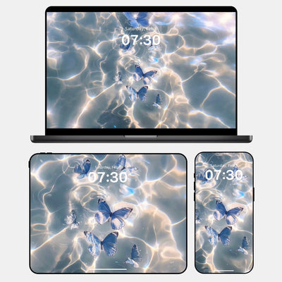 Blue Butterflies on Waterlight [Water & Wood Elements] HD Wallpaper