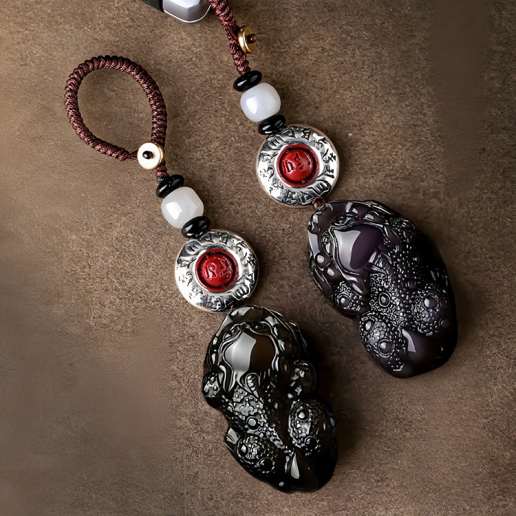 Black Obsidian Male & Female Pixiu Wealth Keychain