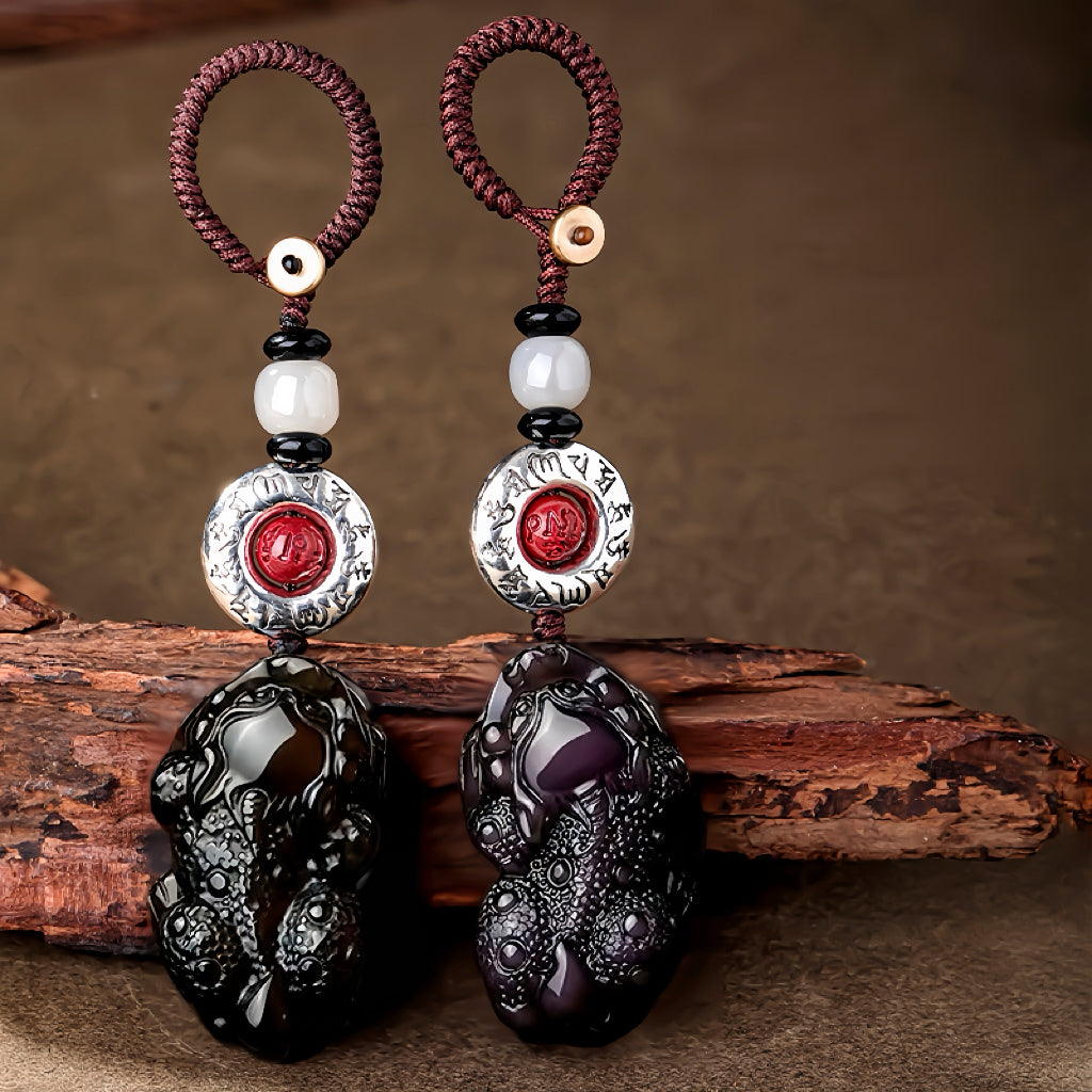 Black Obsidian Male & Female Pixiu Wealth Keychain