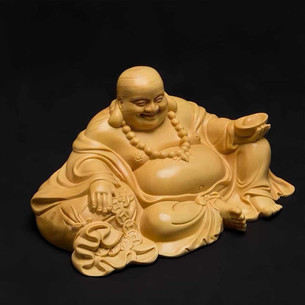 Thuja Wood Laughing Buddha & Mala Beads Gift Set