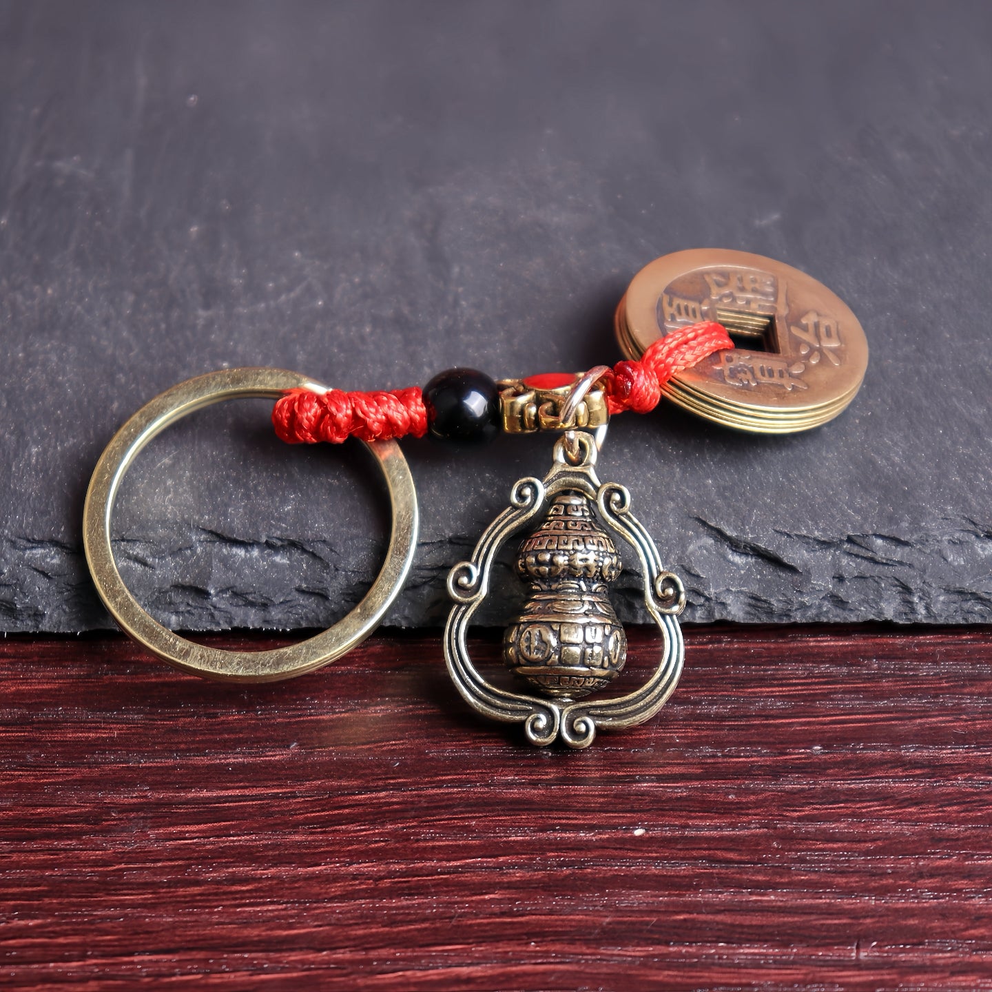 Rotating Brass Hulu Keychain for Peace, Protection & Turning Luck