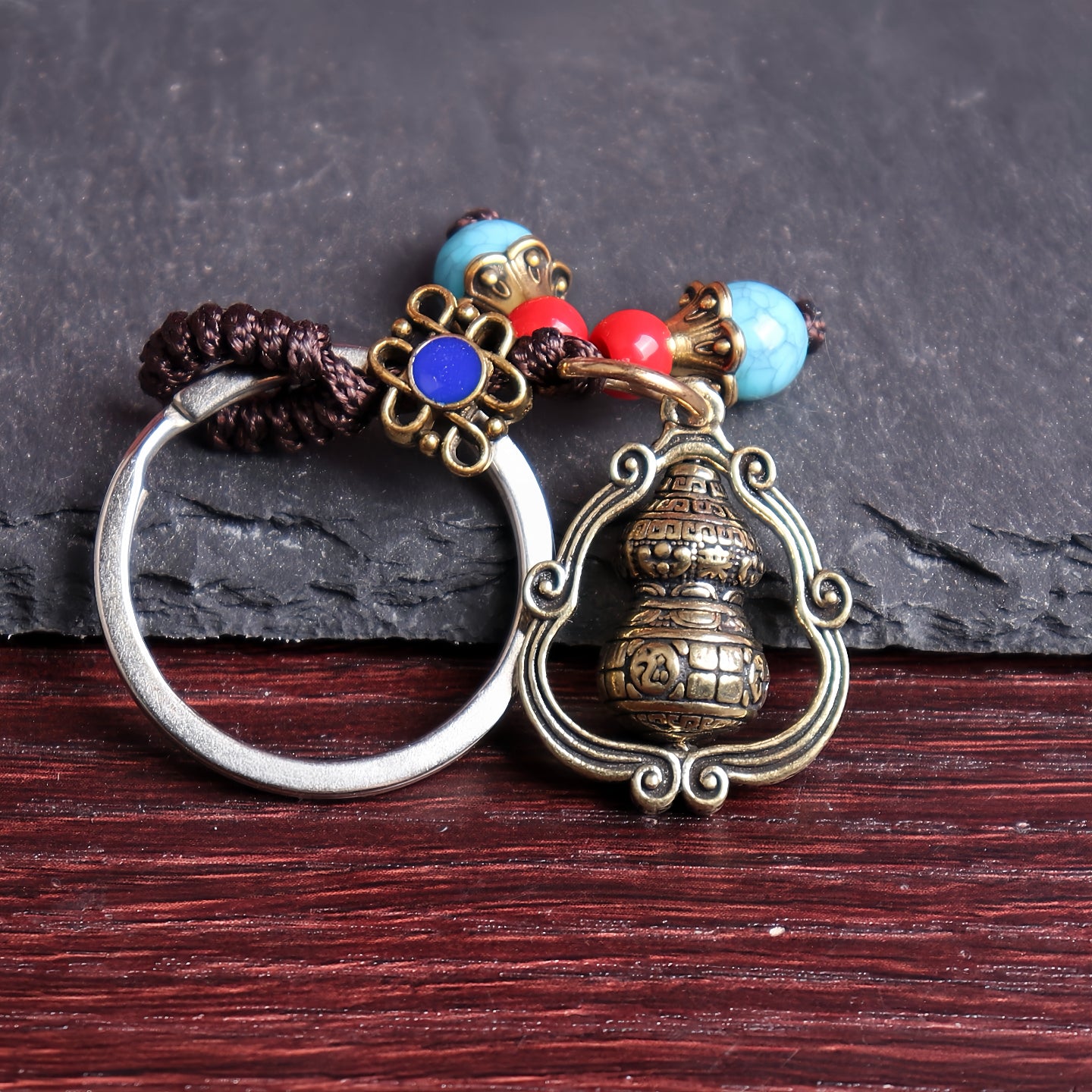 Rotating Brass Hulu Keychain for Peace, Protection & Turning Luck