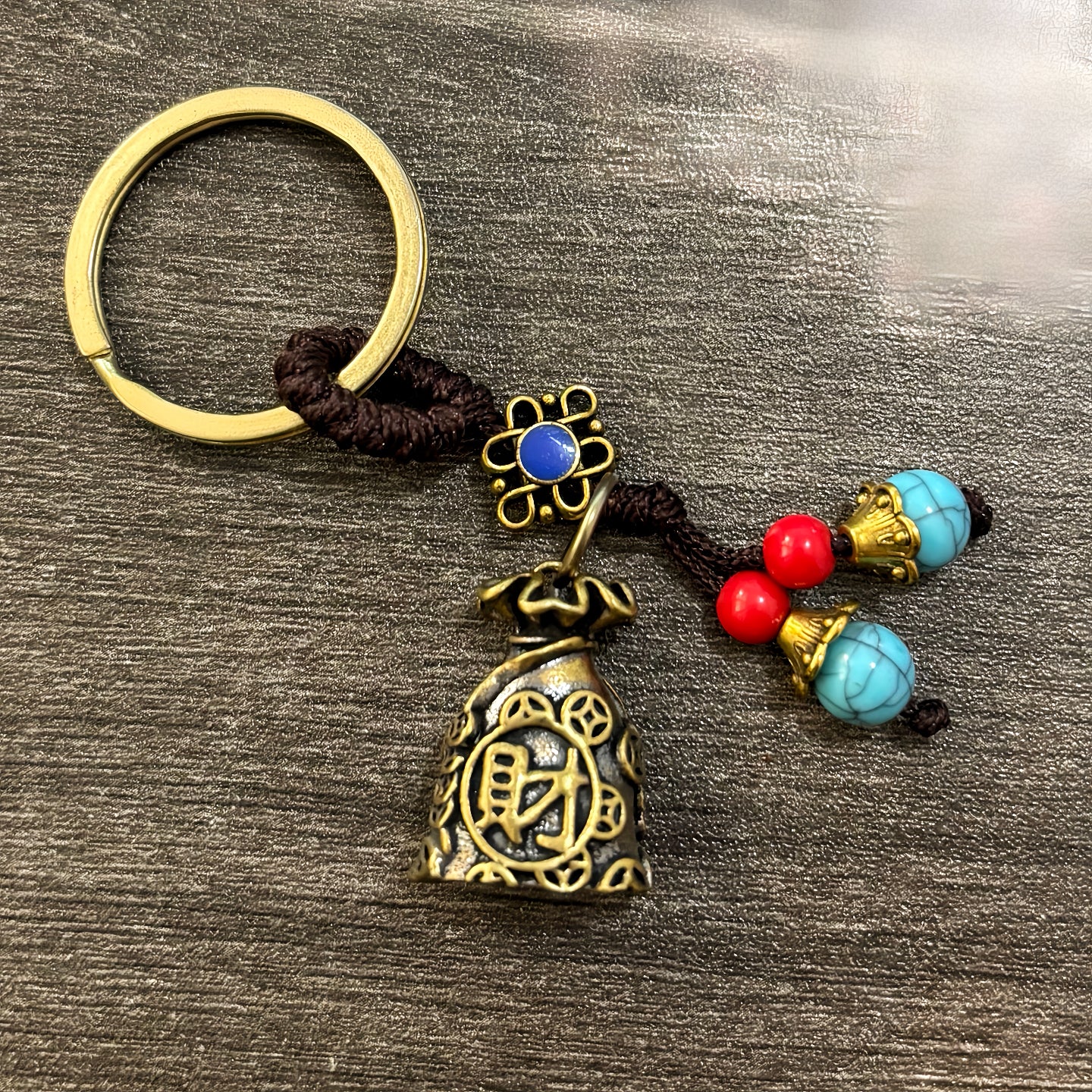 Brass Money Bag Wealth Keychain for Prosperity & Good Fortune