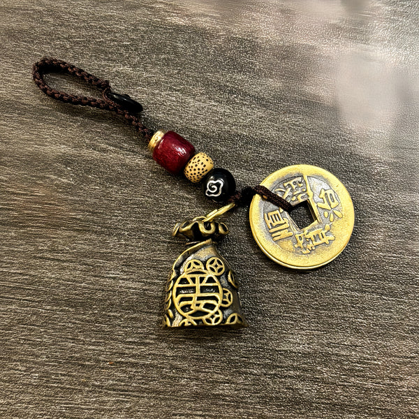 Brass Money Bag Wealth Keychain for Prosperity & Good Fortune