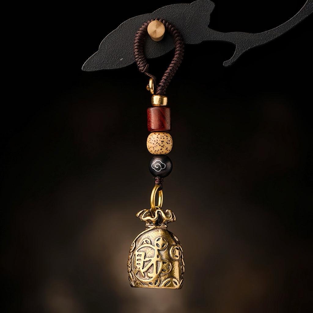 Brass Money Bag Wealth Keychain for Prosperity & Good Fortune