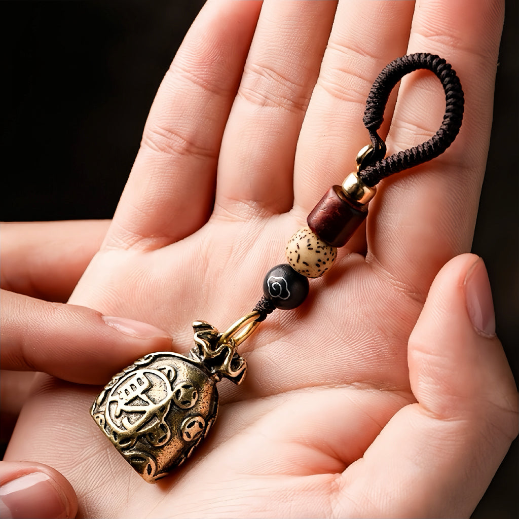 Brass Money Bag Wealth Keychain for Prosperity & Good Fortune