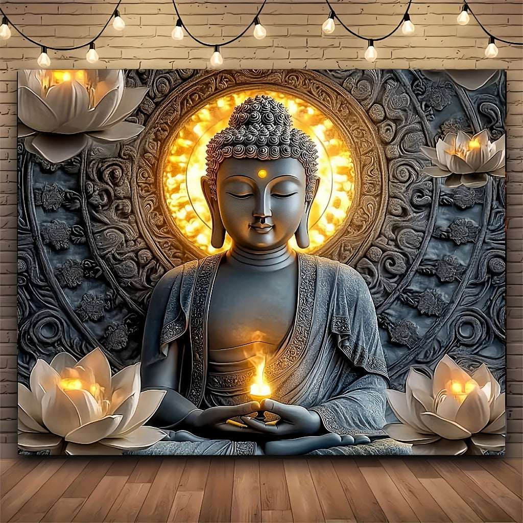 Meditating Buddha & Lotus Candle Tapestry for Peaceful Home Decor