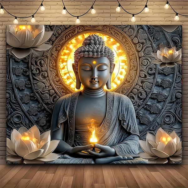 Meditating Buddha & Lotus Candle Tapestry for Peaceful Home Decor