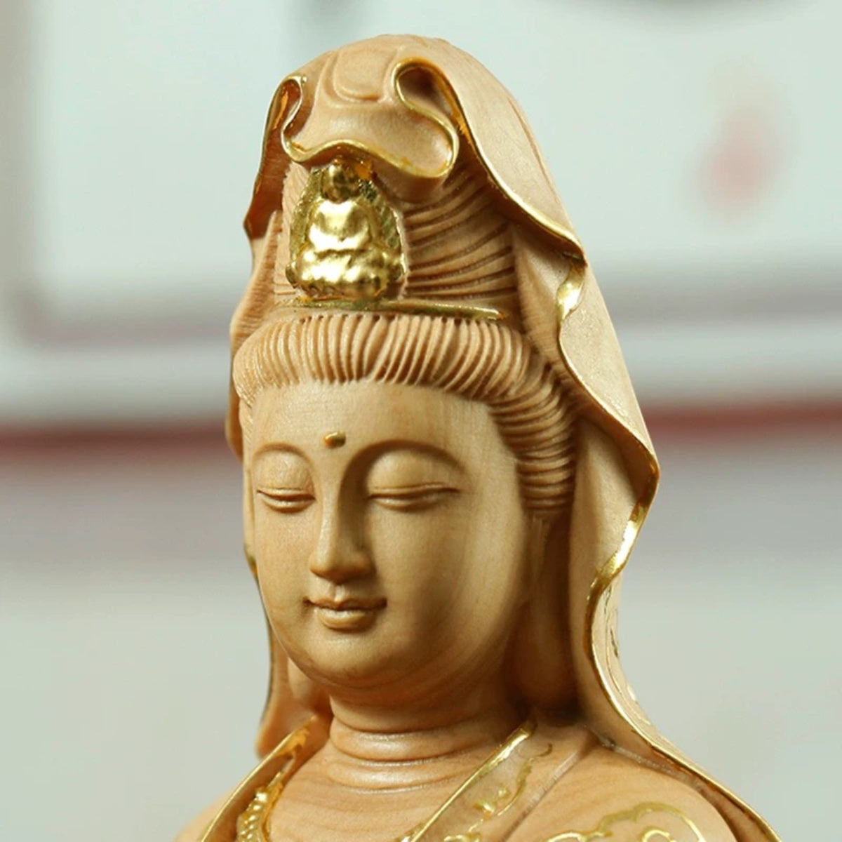 Guanyin Bodhisattva Wooden Statue for Compassion & Peace