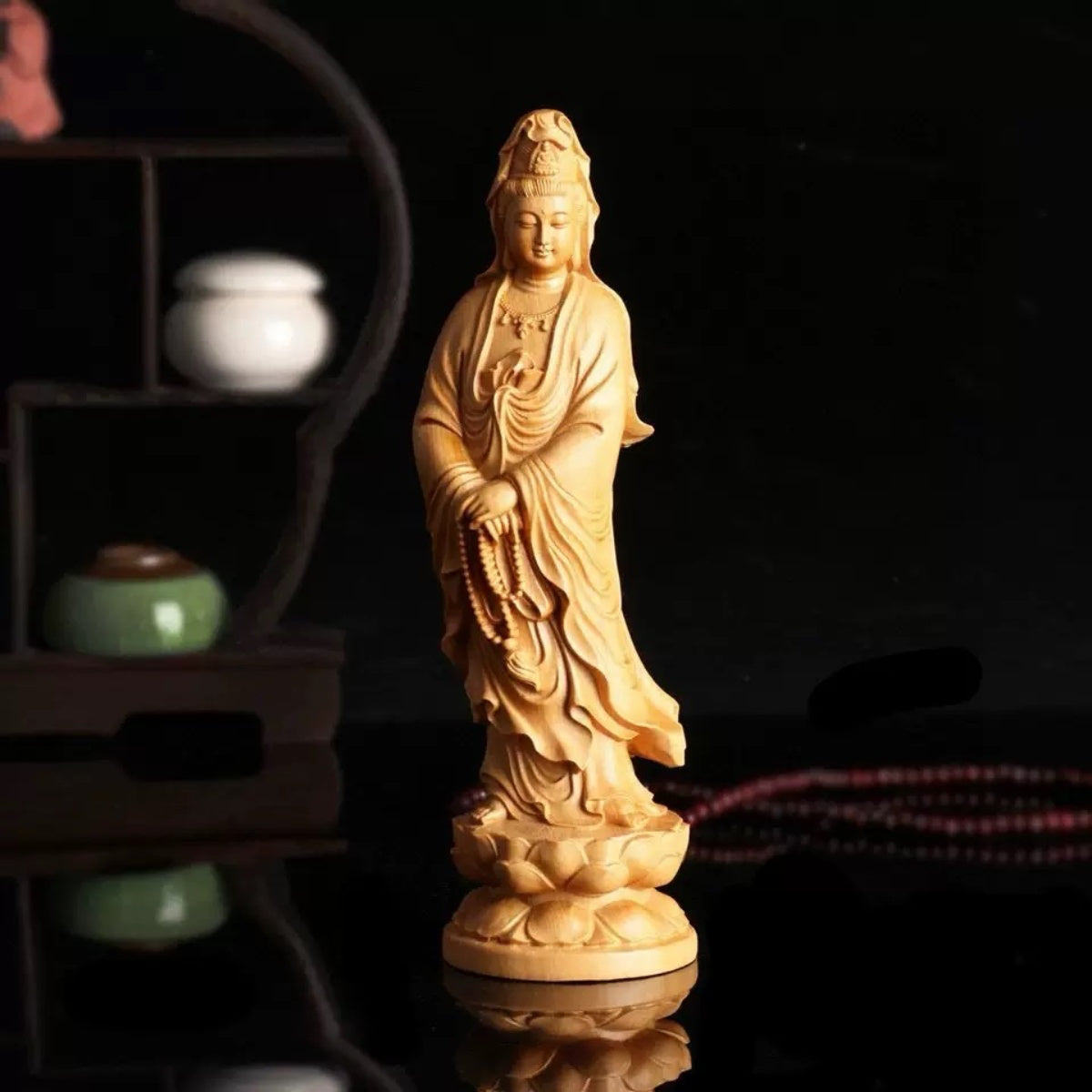 Guanyin Bodhisattva Wooden Statue for Compassion & Peace