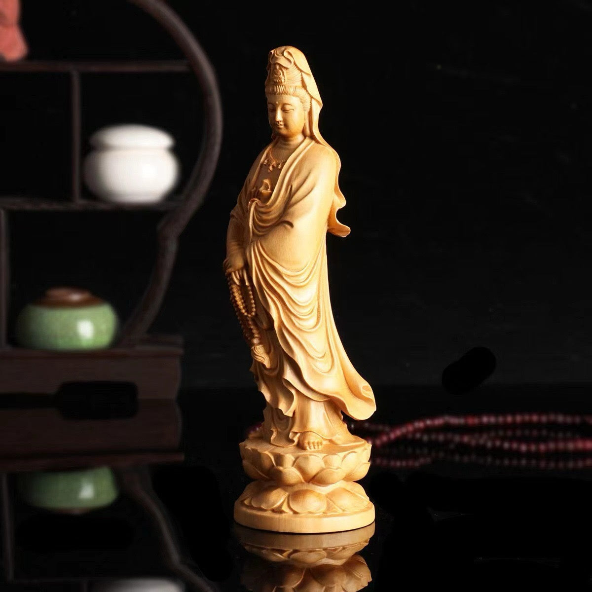 Guanyin Bodhisattva Wooden Statue for Compassion & Peace