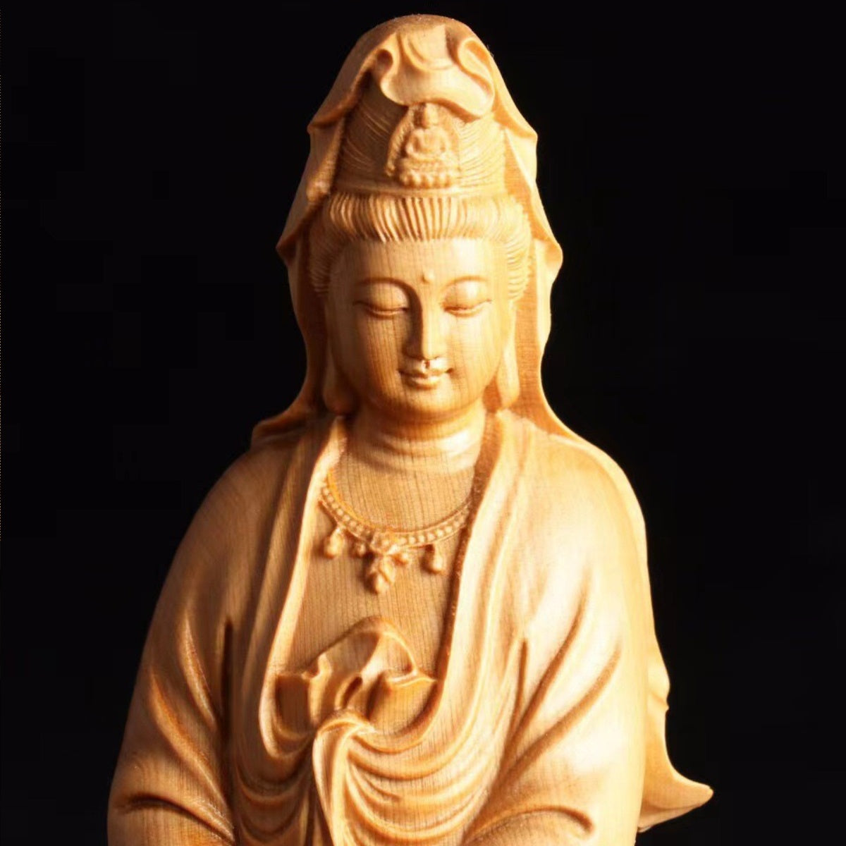 Guanyin Bodhisattva Wooden Statue for Compassion & Peace