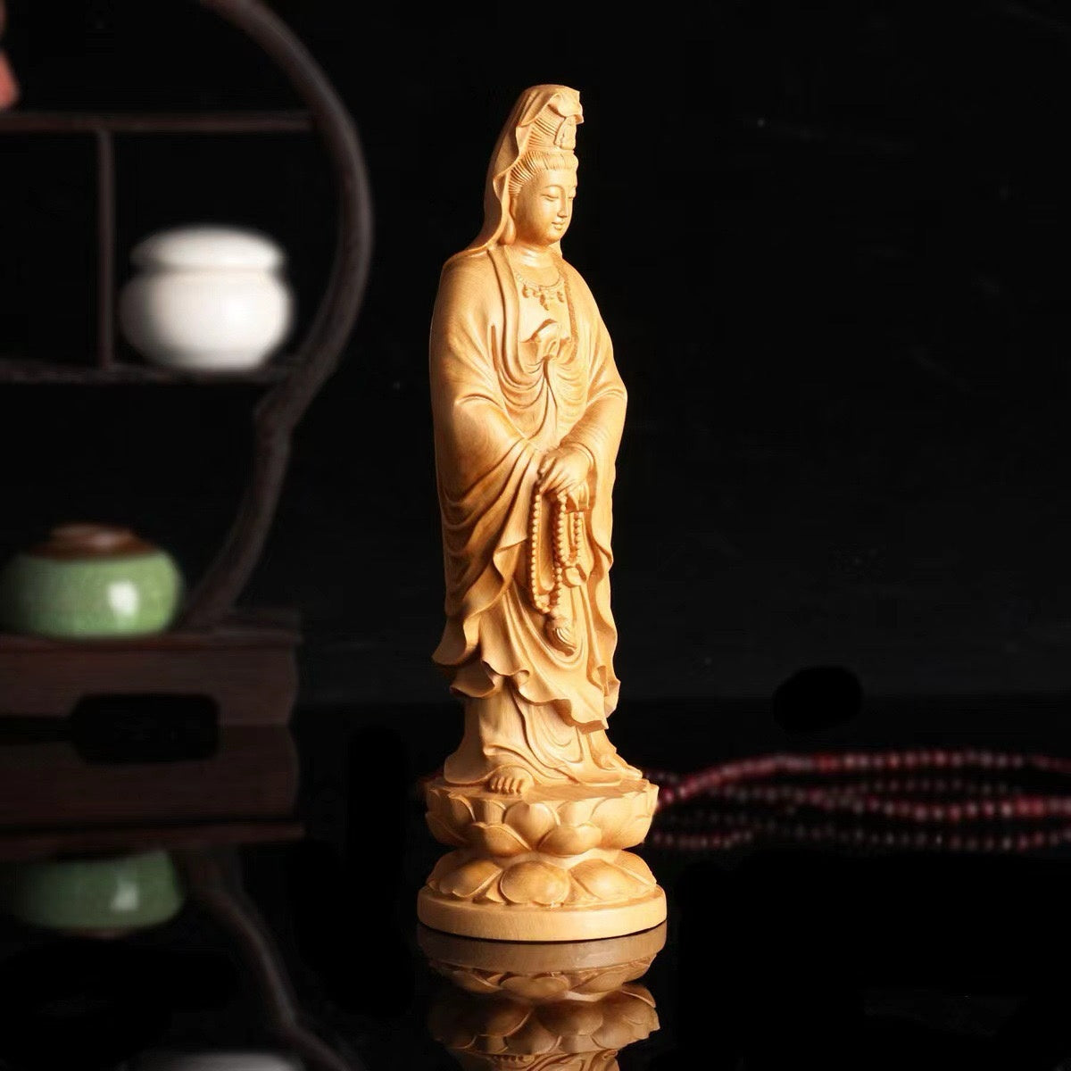 Guanyin Bodhisattva Wooden Statue for Compassion & Peace