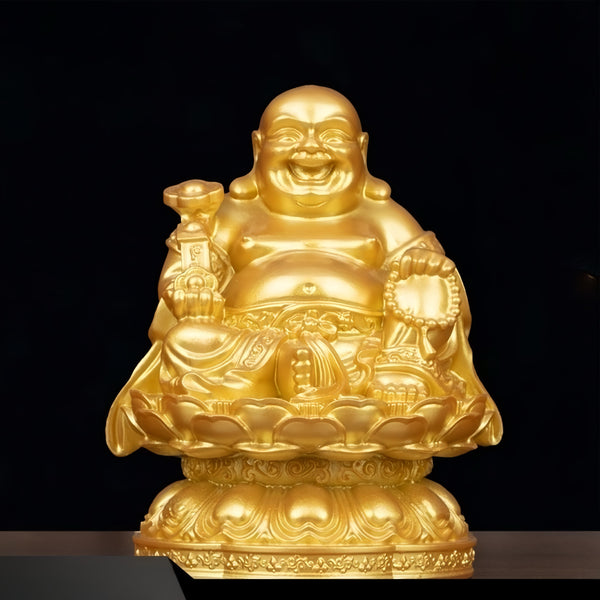 Golden Laughing Buddha Statue for Wealth, Blessings & Good Fortune