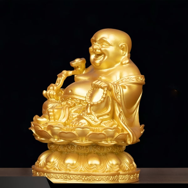 Golden Laughing Buddha Statue for Wealth, Blessings & Good Fortune
