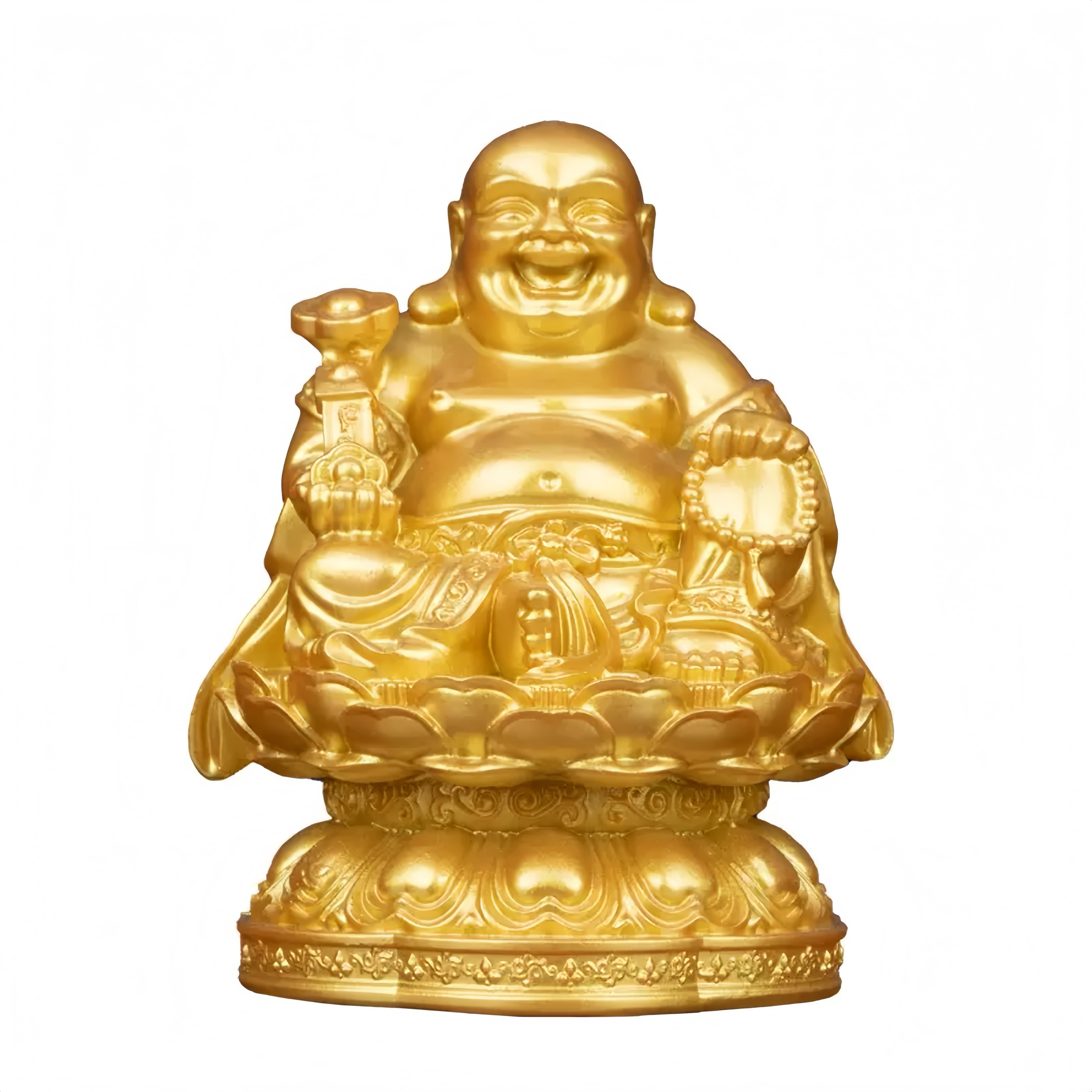 Golden Laughing Buddha Statue for Wealth, Blessings & Good Fortune
