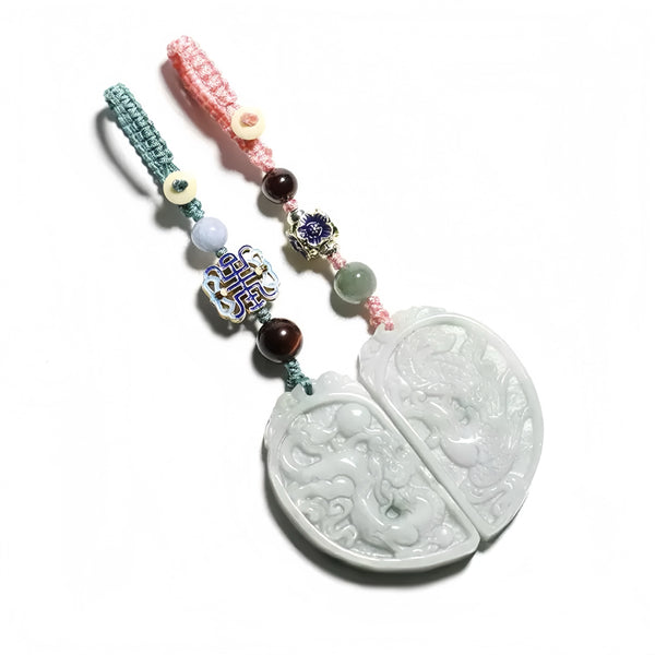 Natural Jade Dragon & Phoenix Couple Pendant for Love, Harmony & Protection