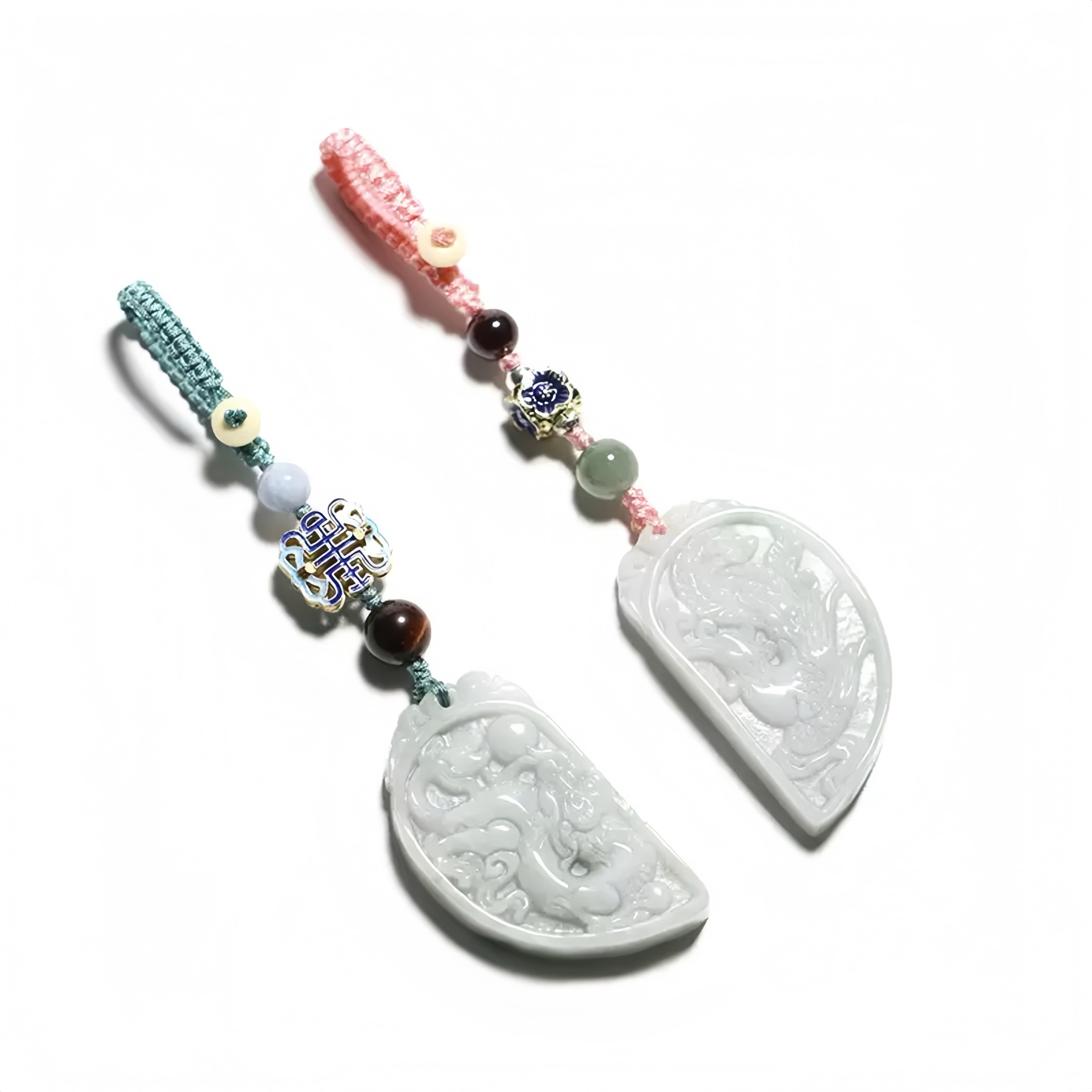 Natural Jade Dragon & Phoenix Couple Pendant for Love, Harmony & Protection