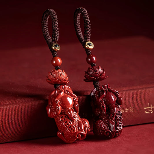 Wealth & Purity Cinnabar Feng Shui Pixiu Lotus Keychain Set