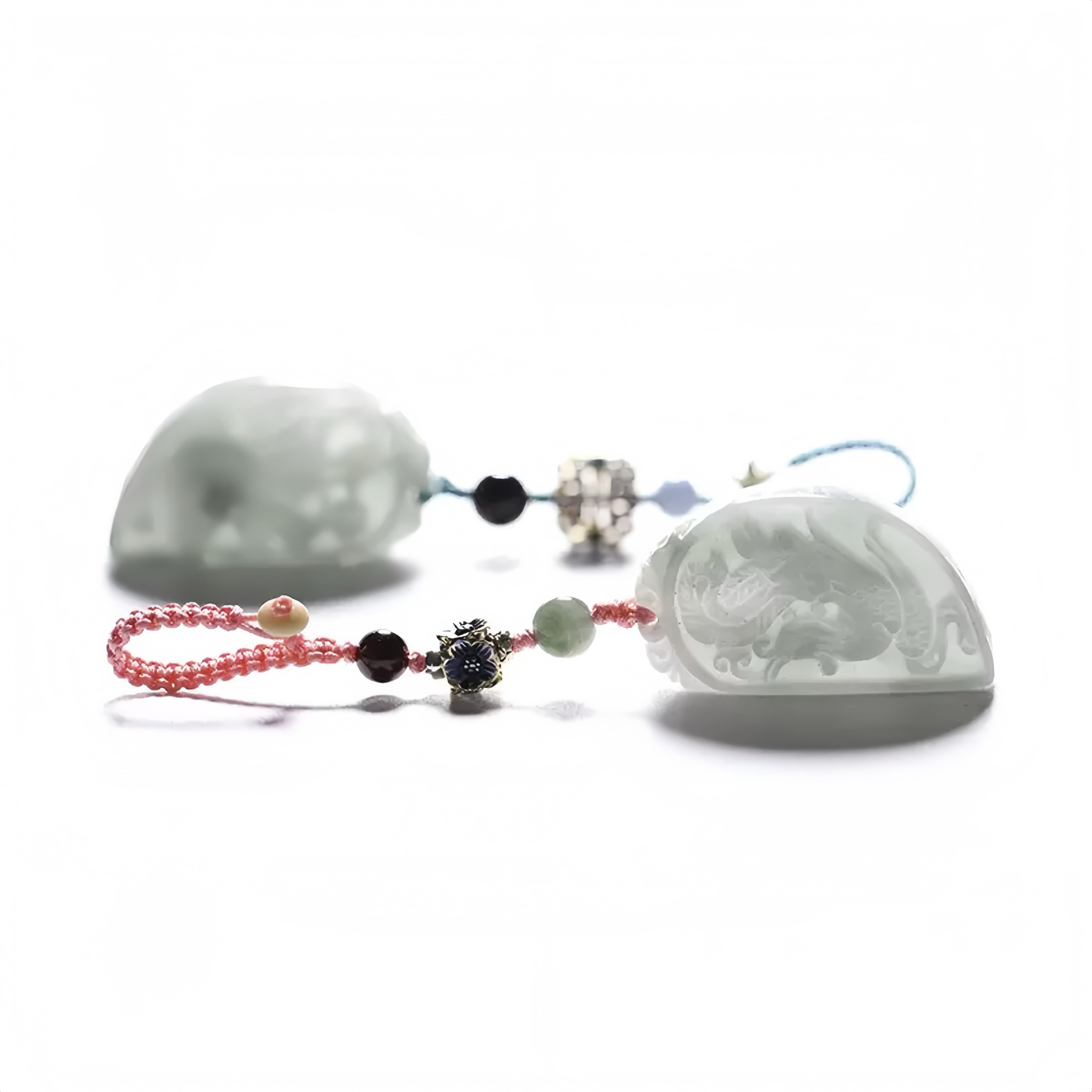 Natural Jade Dragon & Phoenix Couple Pendant for Love, Harmony & Protection