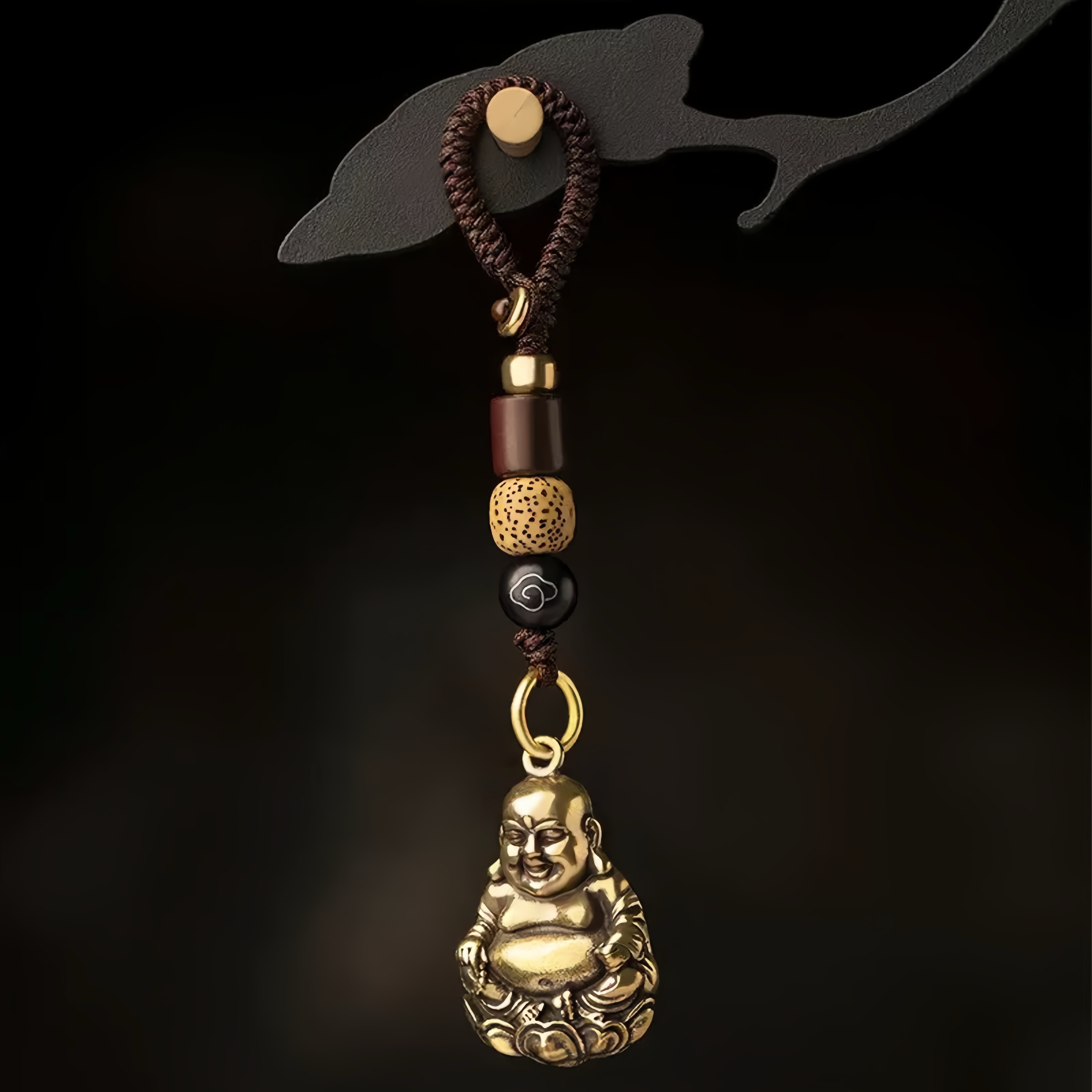 Antique Brass Huanxi Buddha Car Keychain for Joy, Protection & Blessings