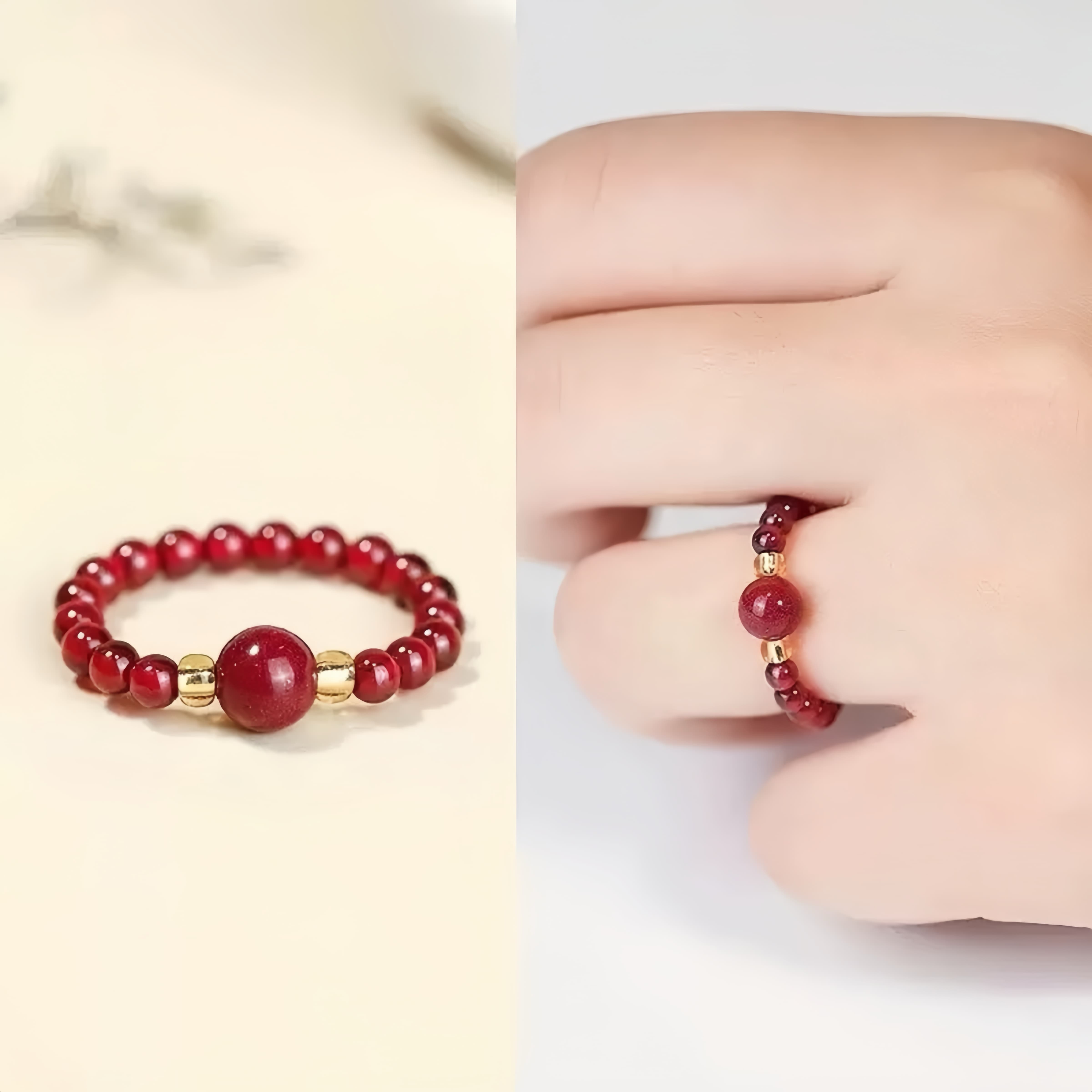 Cinnabar Fortune Bead Ring for Luck, Protection & Blessings