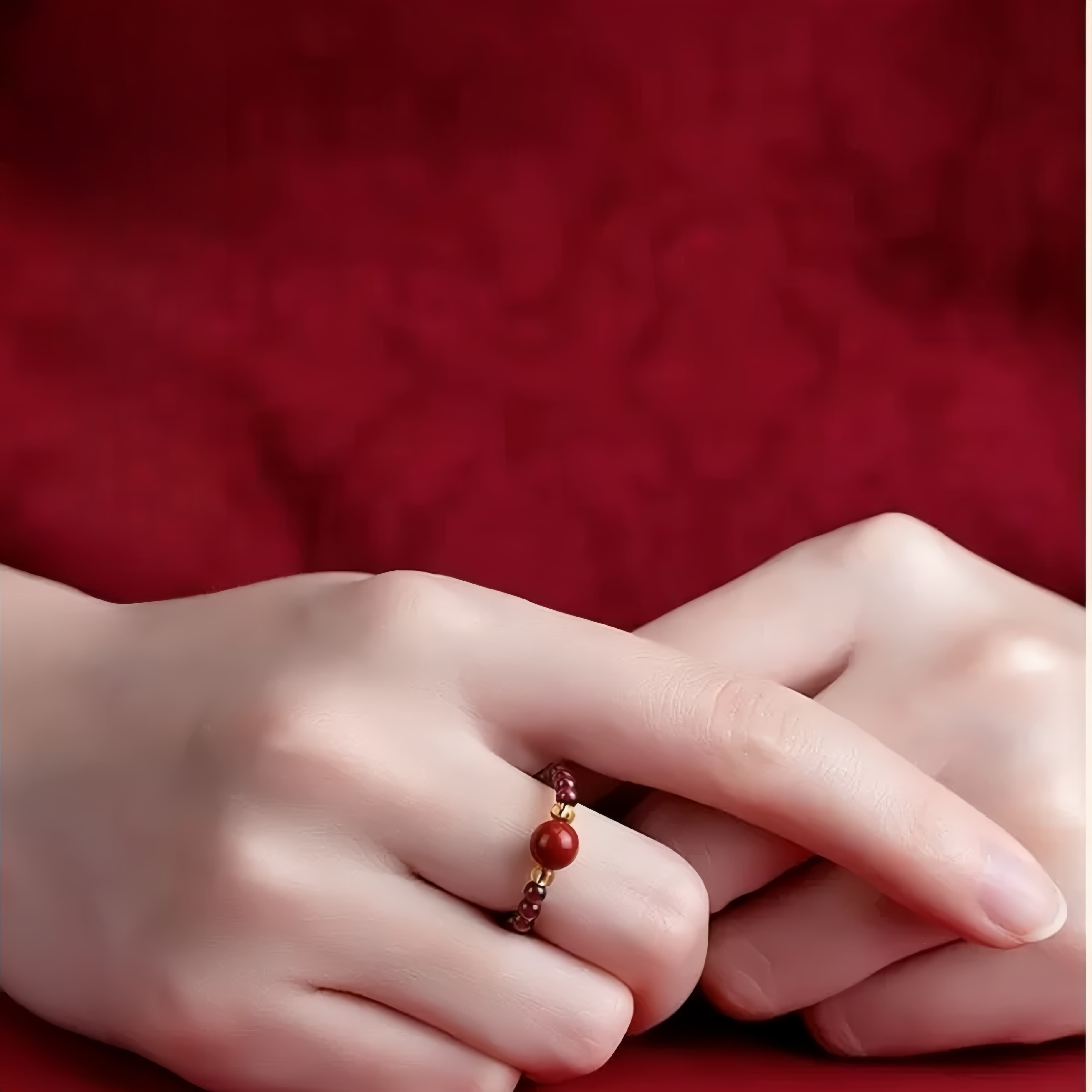 Cinnabar Fortune Bead Ring for Luck, Protection & Blessings