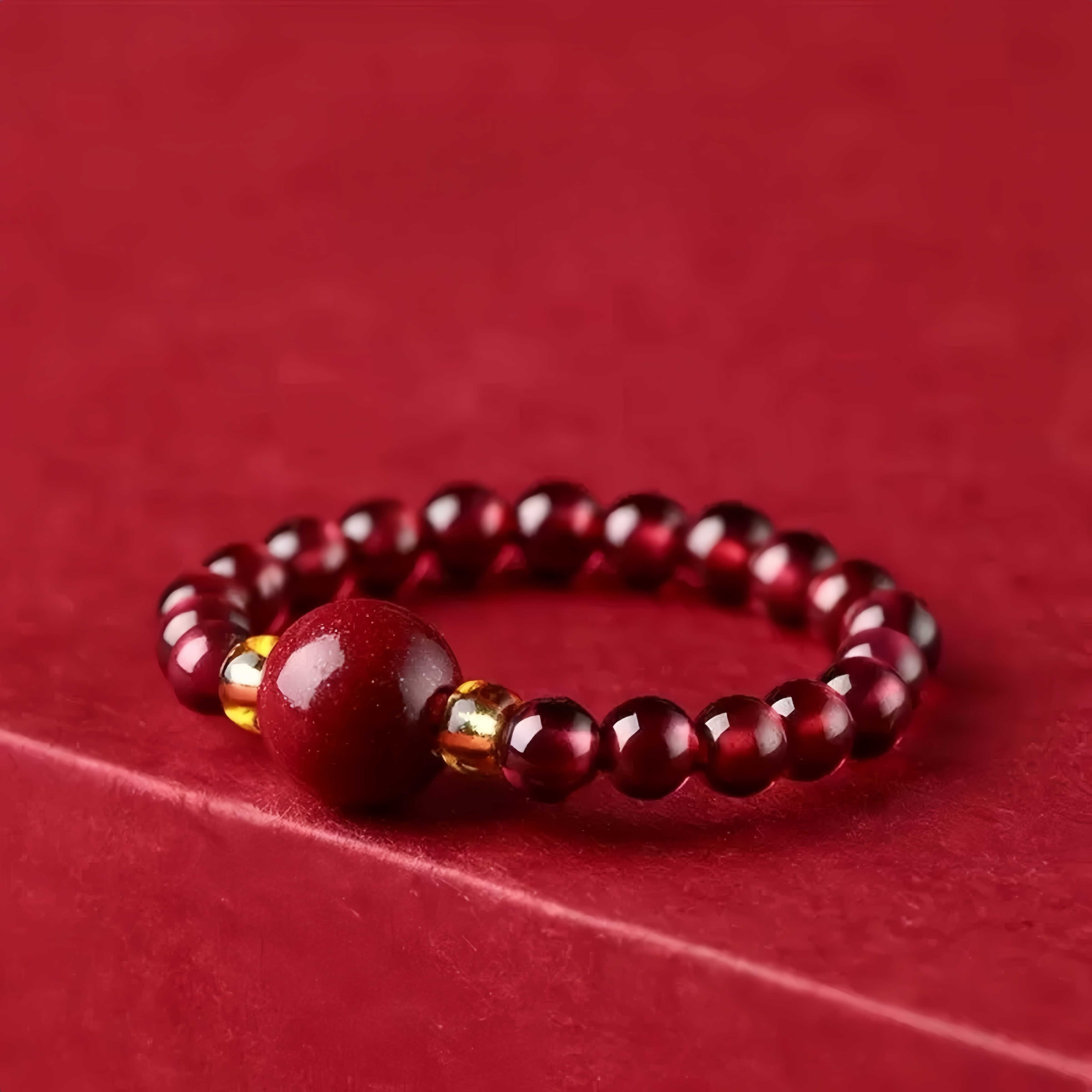 Cinnabar Fortune Bead Ring for Luck, Protection & Blessings