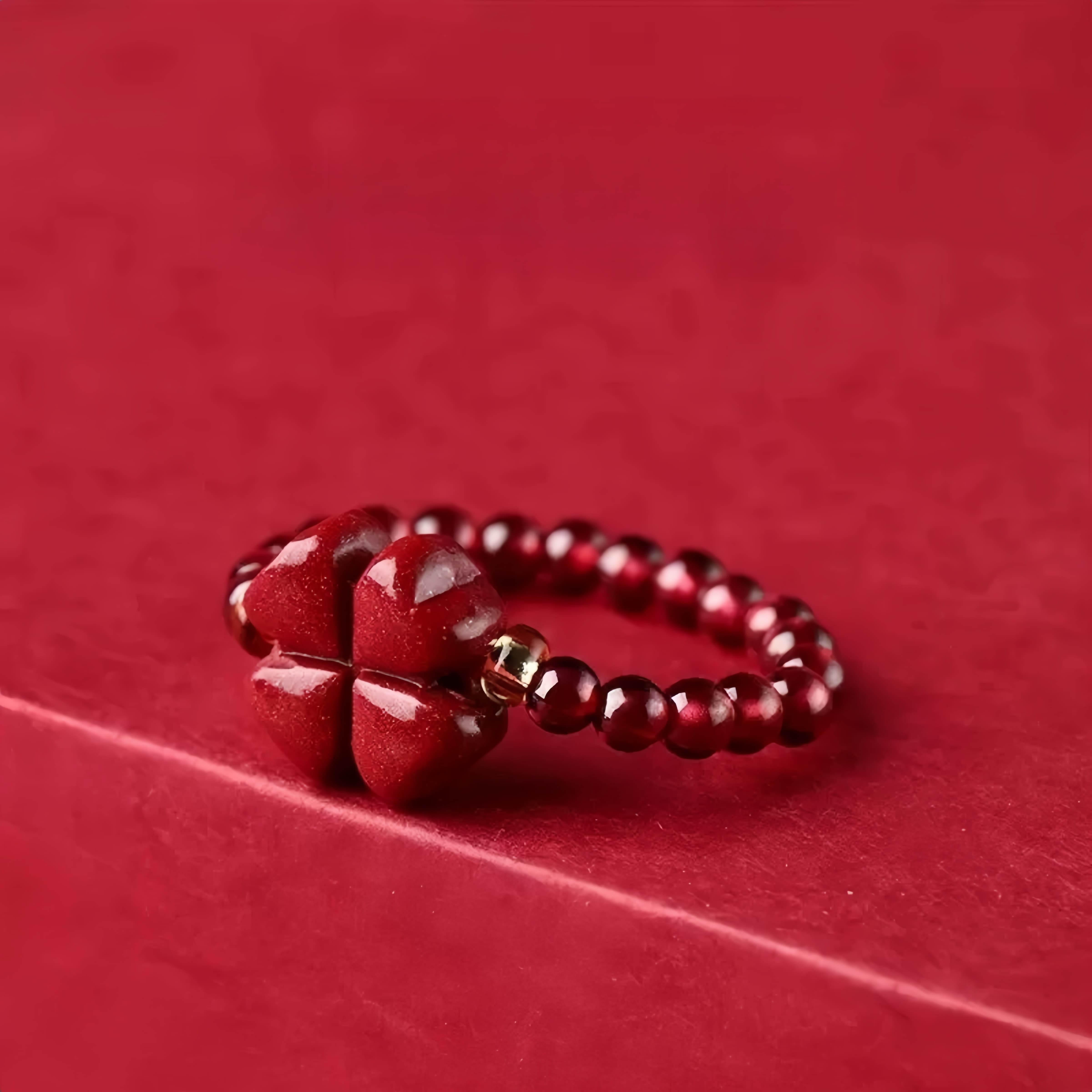 Cinnabar Fortune Bead Ring for Luck, Protection & Blessings