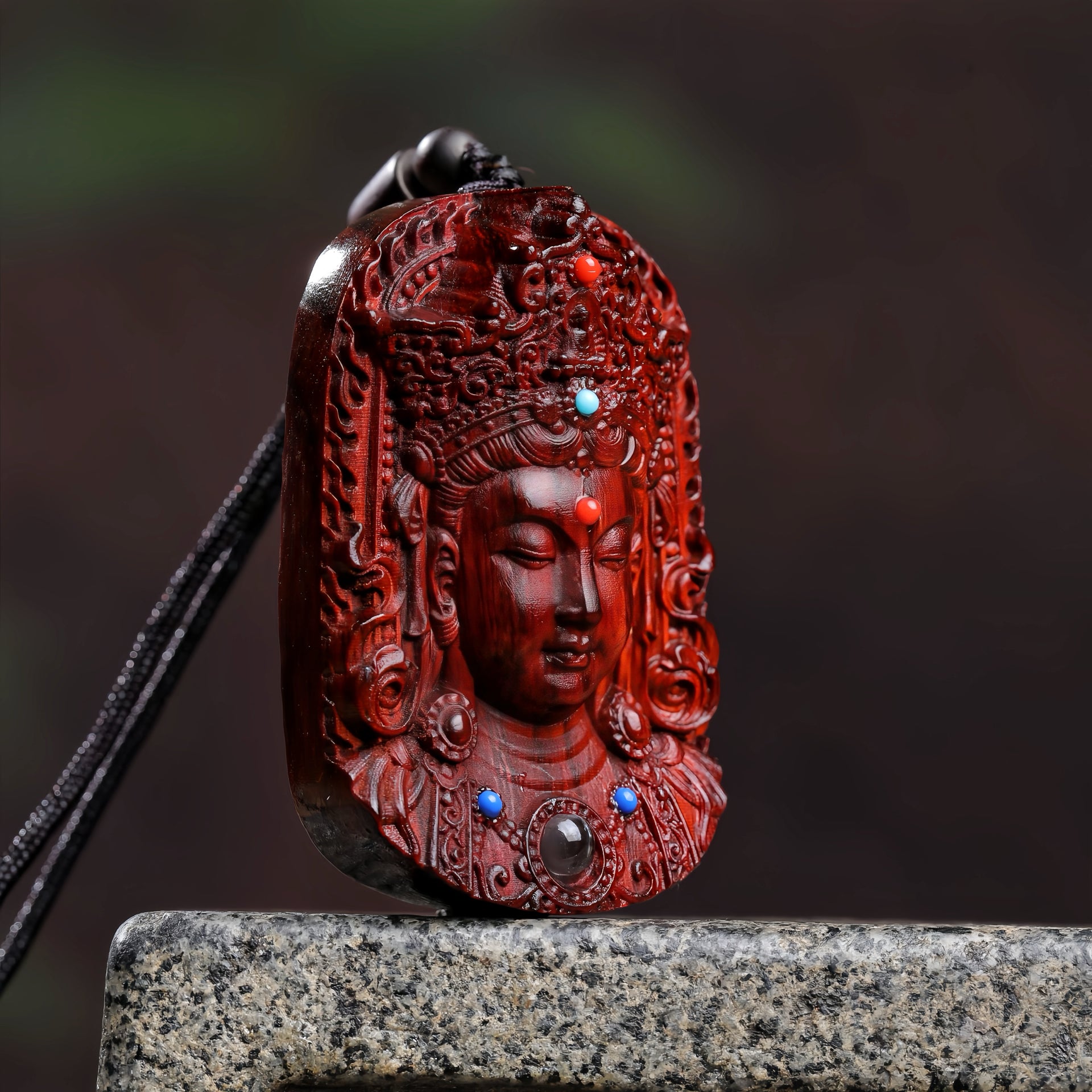 Red Sandalwood Guanyin Pendant Necklace