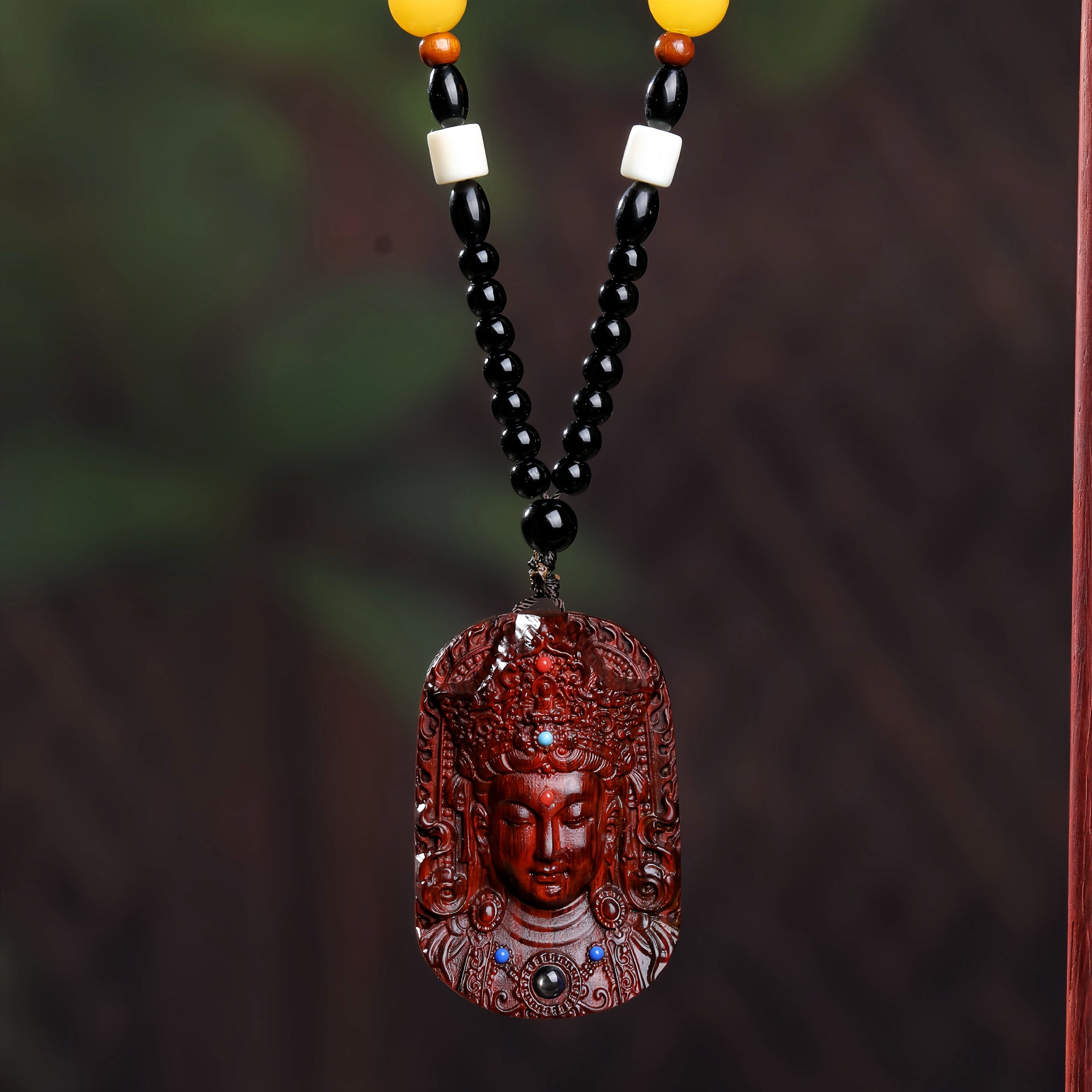 Red Sandalwood Guanyin Pendant Necklace