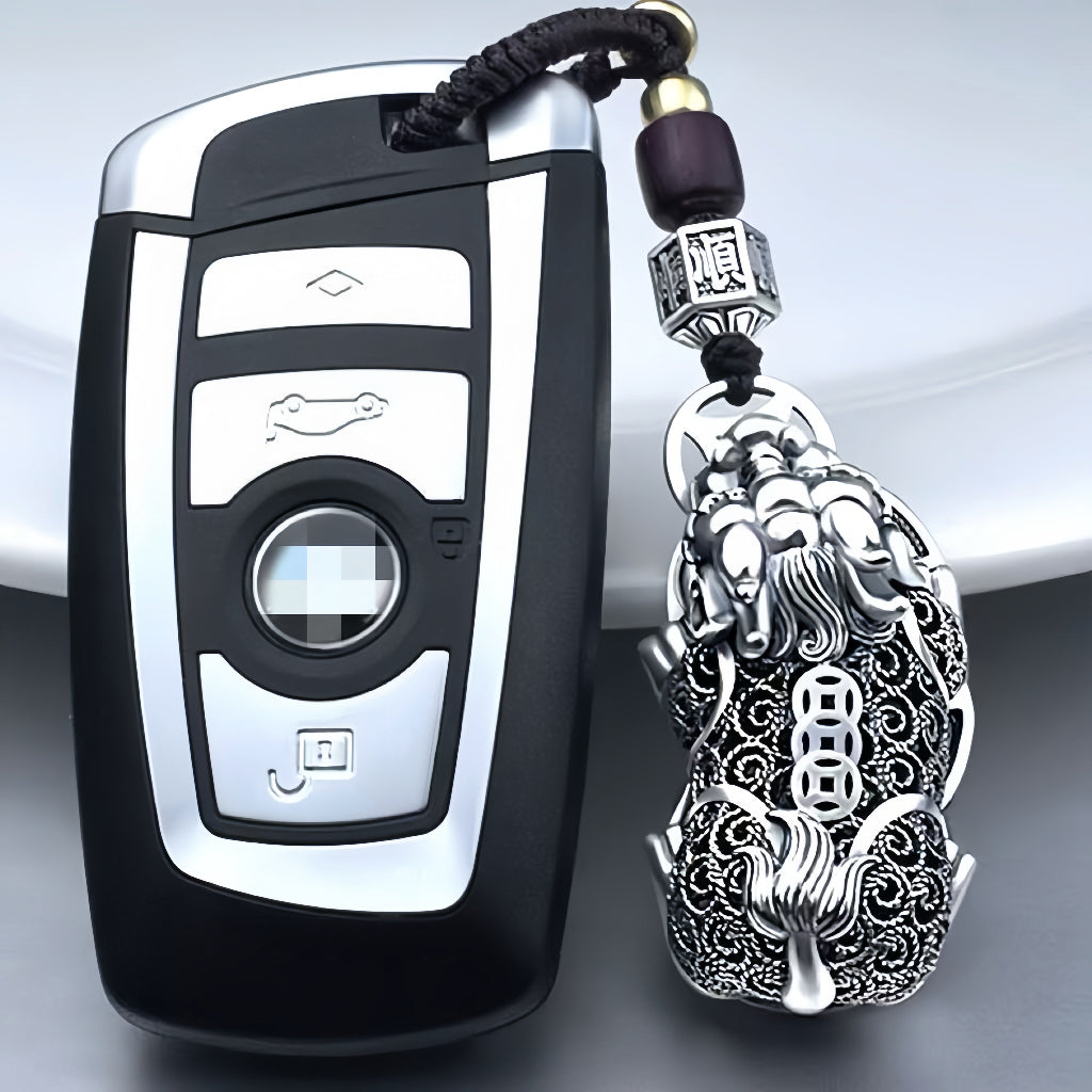 Hollow Carved Silver Pixiu Key Chain