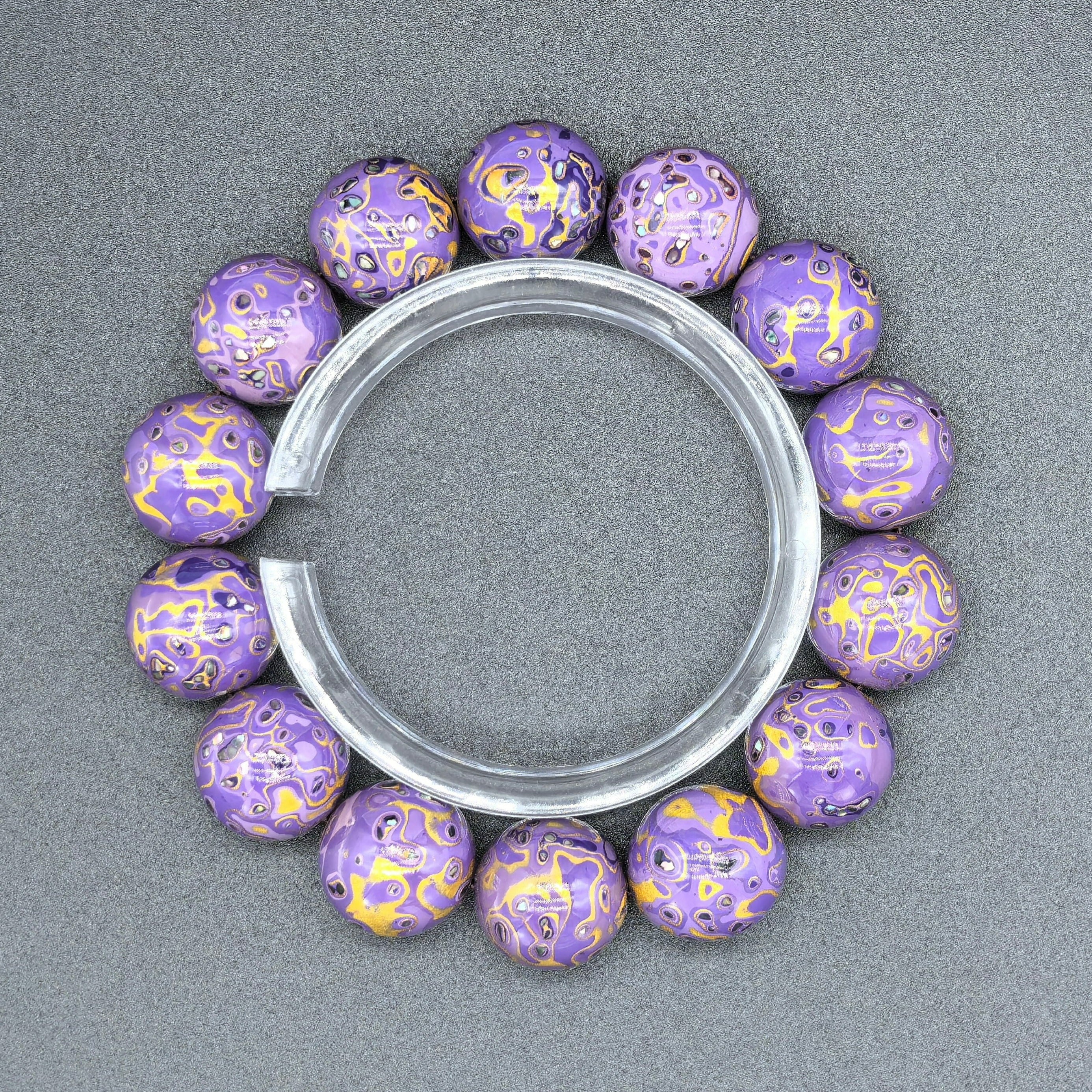 Large Purple Lacquer Round Beads Bracelet - Spiritual Connection - Karmabless