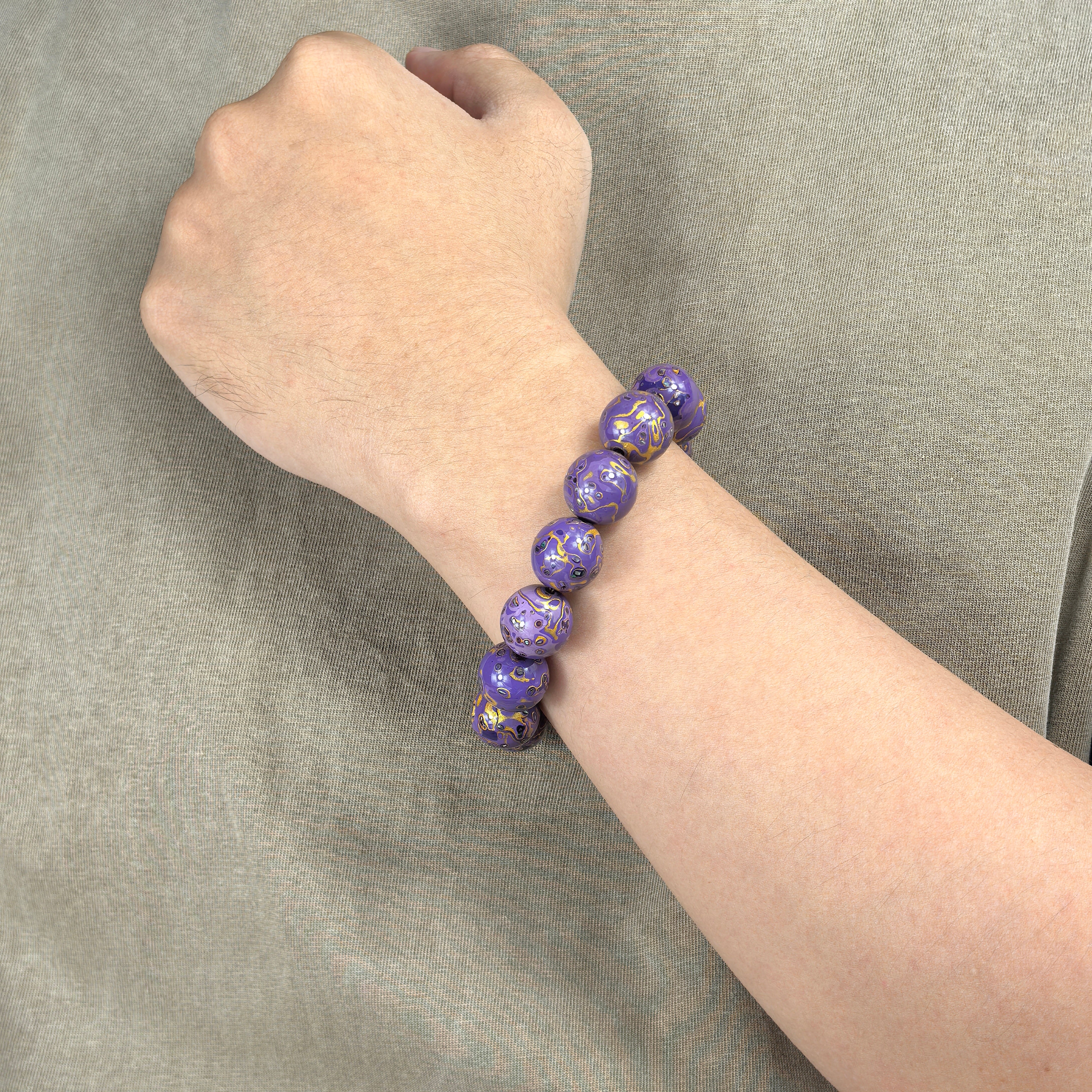 Large Purple Lacquer Round Beads Bracelet - Spiritual Connection