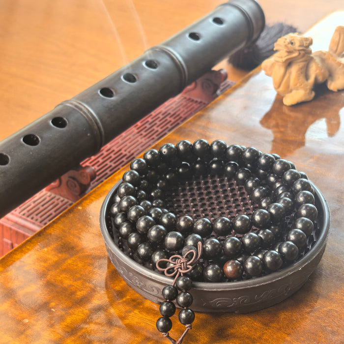 Ebony Long Prayer Beads - Energy Balance — on wrist