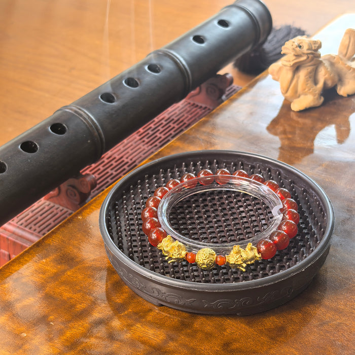 Red Agate Dragon Powerful Bracelet - Mental Strength — on wrist