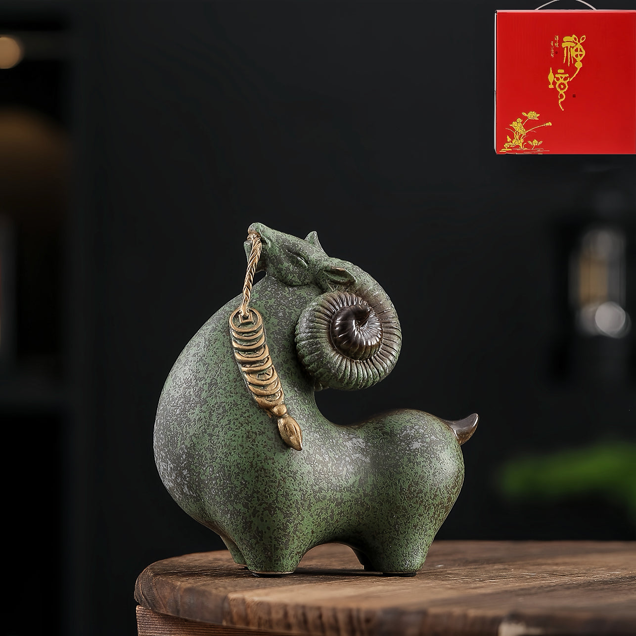 Kiln-Change Ceramic Leading Sheep Figurine for Wealth & Abundance