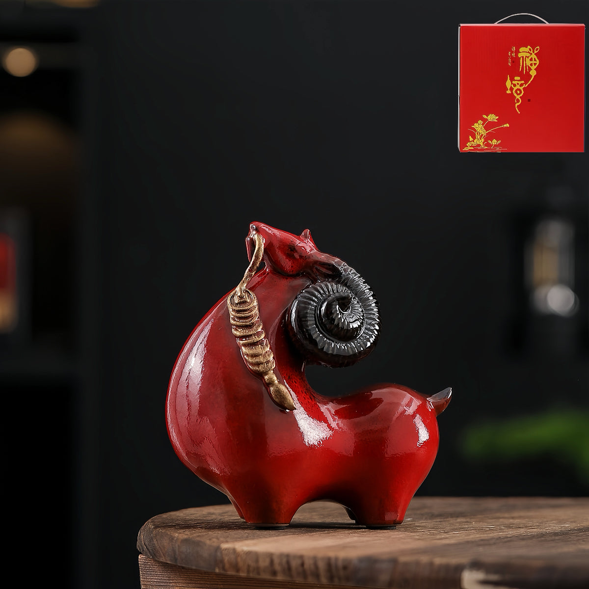 Kiln-Change Ceramic Leading Sheep Figurine for Wealth & Abundance