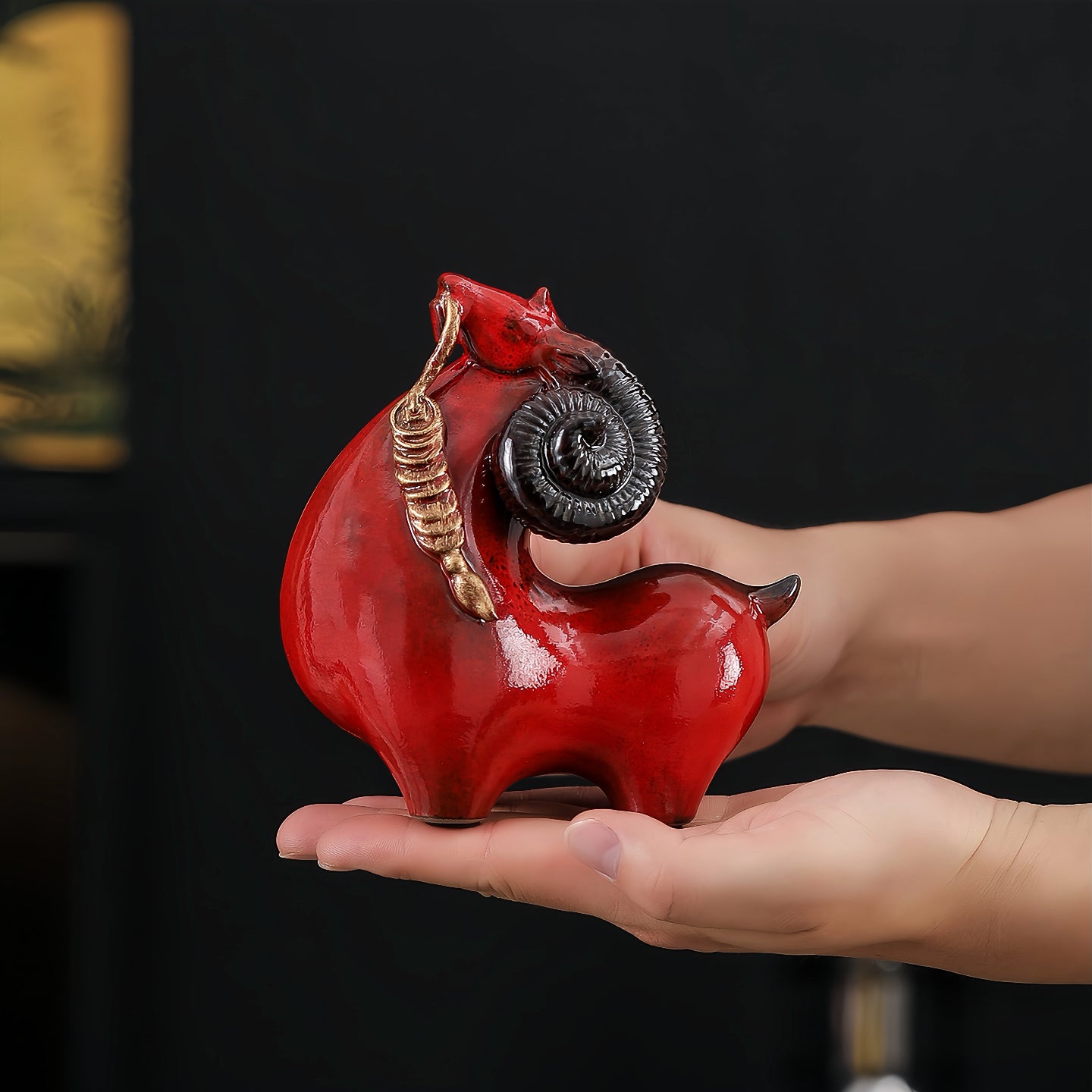 Kiln-Change Ceramic Leading Sheep Figurine for Wealth & Abundance