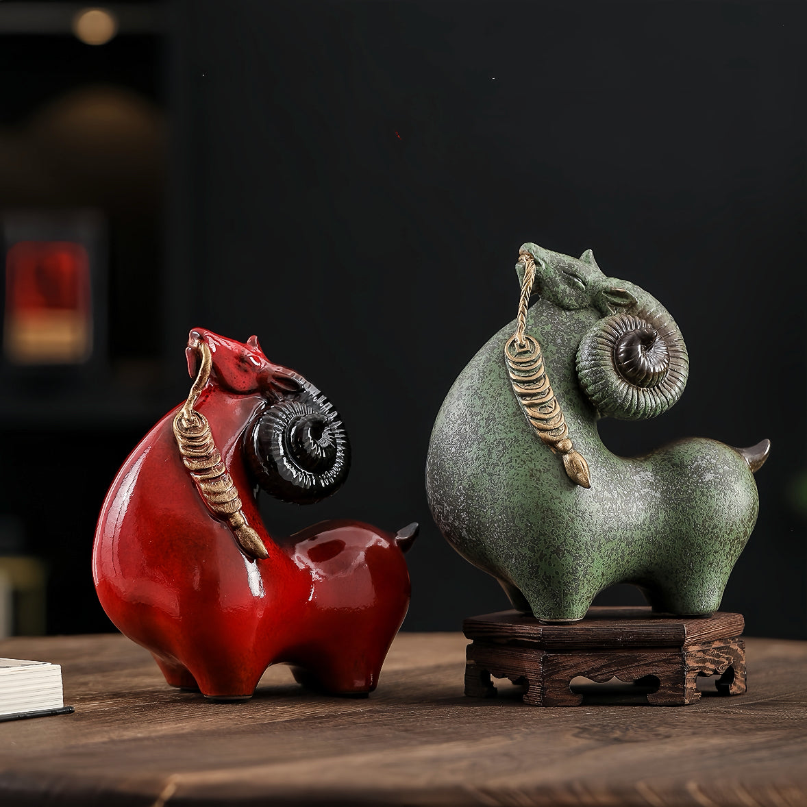 Kiln-Change Ceramic Leading Sheep Figurine for Wealth & Abundance