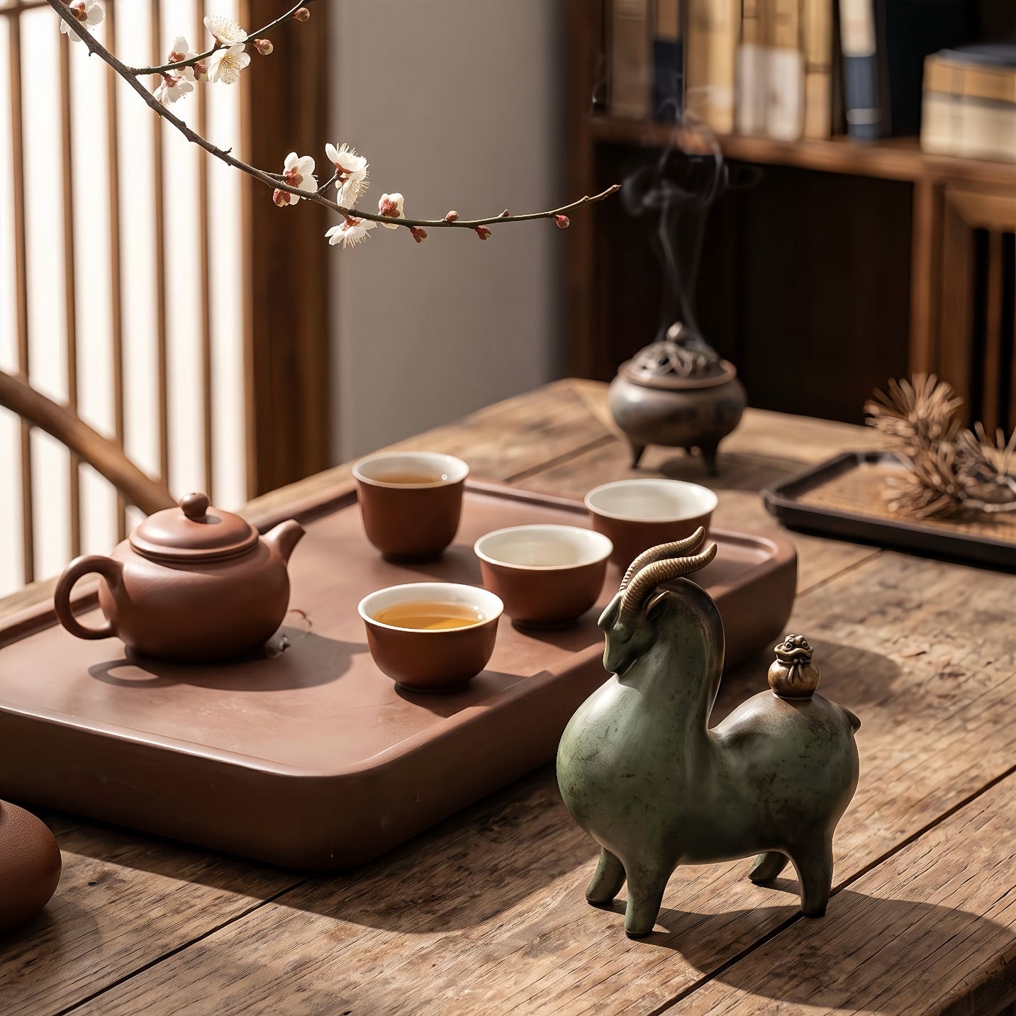 Fu Lu Ji Yang Ceramic Sheep Figurine for Wealth & Good Fortune