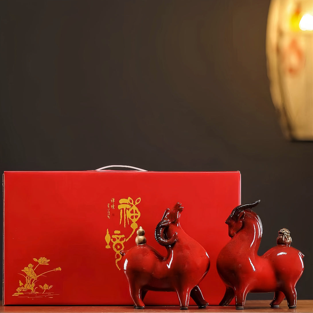 Fu Lu Ji Yang Ceramic Sheep Figurine for Wealth & Good Fortune