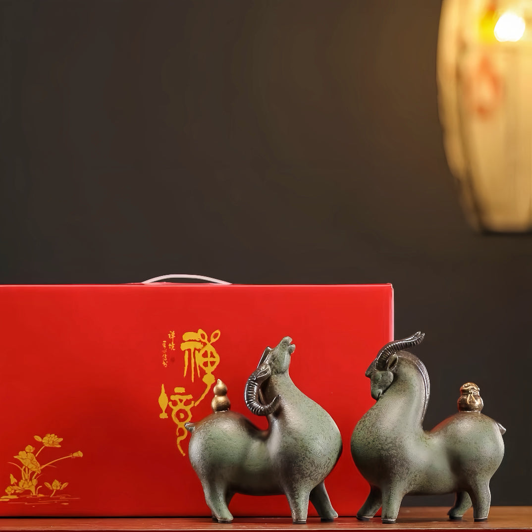 Fu Lu Ji Yang Ceramic Sheep Figurine for Wealth & Good Fortune