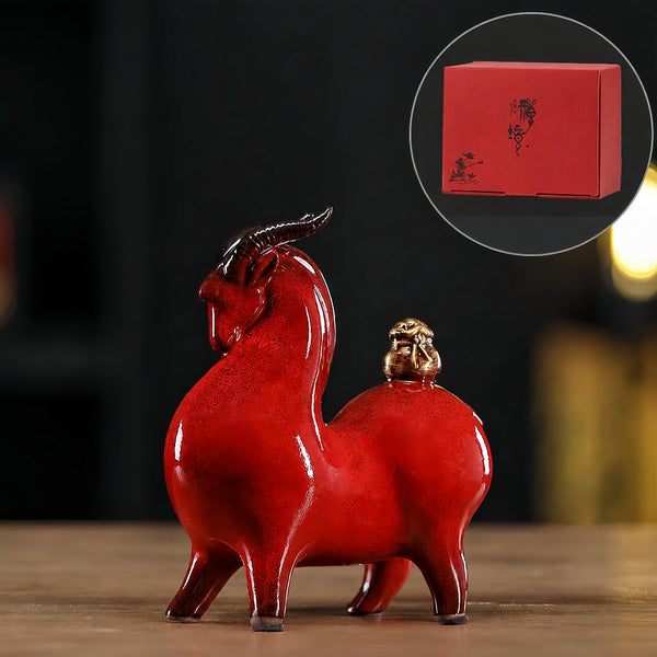 Fu Lu Ji Yang Ceramic Sheep Figurine for Wealth & Good Fortune