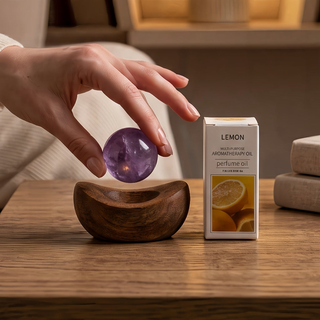 Crystal Sphere Diffuser with Wooden Yuanbao Base