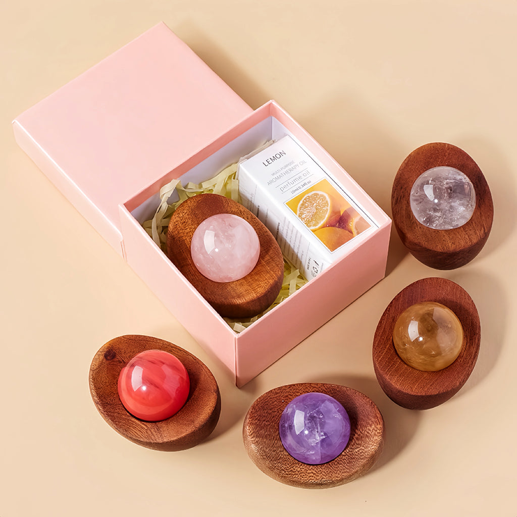 Crystal Sphere Diffuser with Wooden Yuanbao Base
